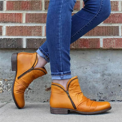 Women's Double-Zip Low Heel Ankle Boots