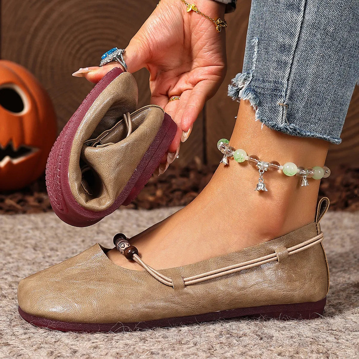Women's Beaded Strap Casual Flats