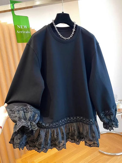 Women's Lace Panel Relaxed Sweatshirt
