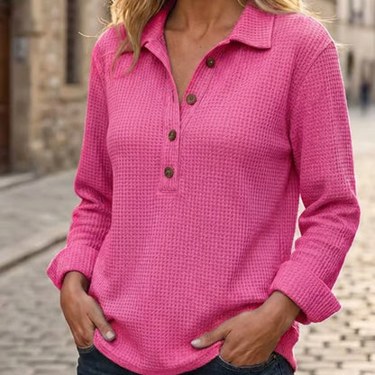 Women's Waffle Knit Henley Pullover