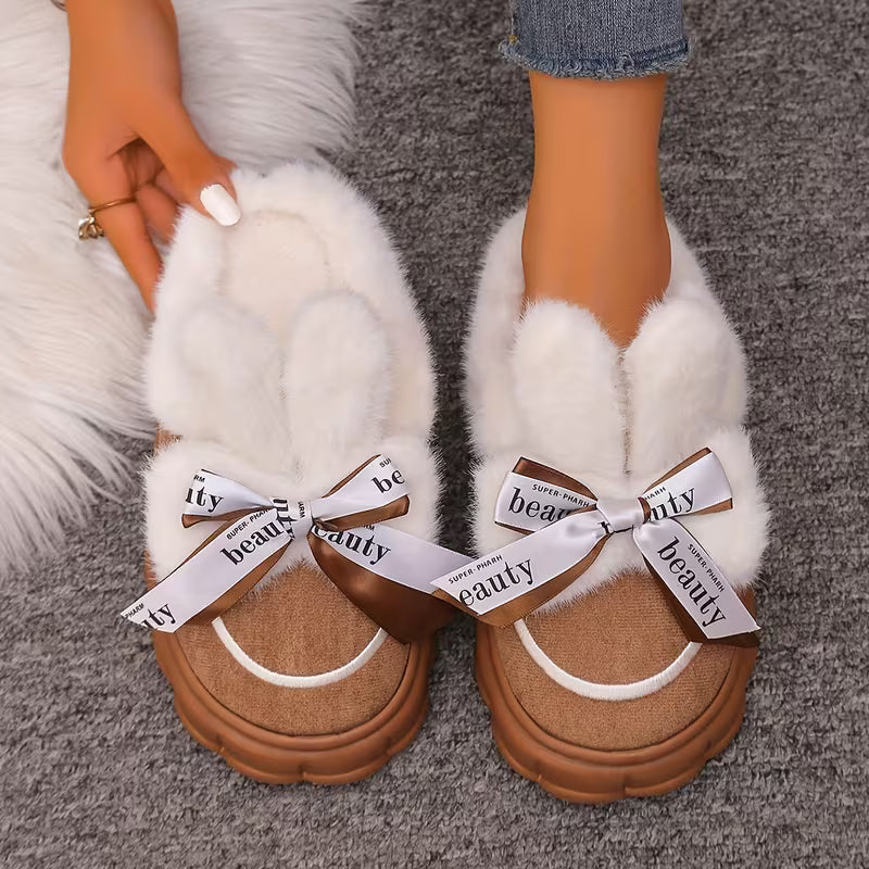 Women's Bow Detail Plush Winter Slippers
