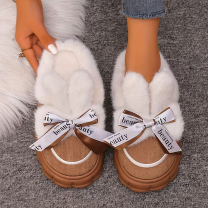 Women's Bow Detail Plush Winter Slippers