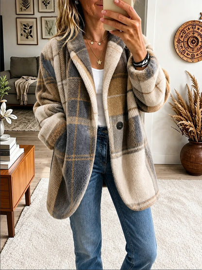 Women's Colourful Plaid Fleece Coat