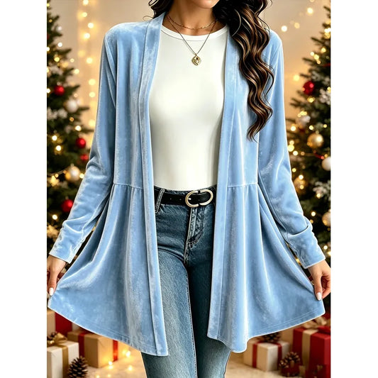 Women's Velvet Open-Front Peplum Cardigan