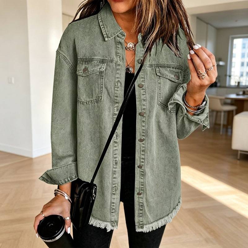 Women's Relaxed Raw Hem Denim Jacket