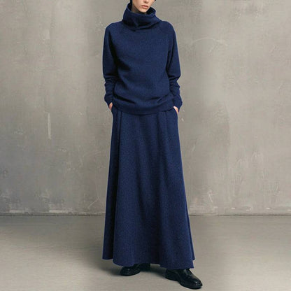 Women's Roll Neck Fleece Top & Maxi Skirt Set