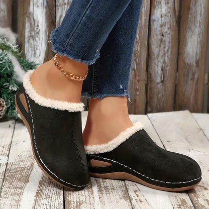 Women's Plush Trim Wedge Slippers
