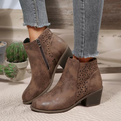 Women's Cut-Out Chunky Heel Ankle Boots