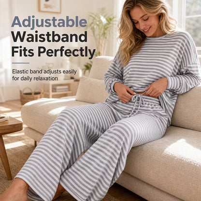 Women's Striped Relaxed Top & Wide-Leg Trouser Set