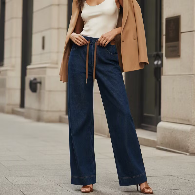 Women's Drawstring Waist Wide-Leg Jeans