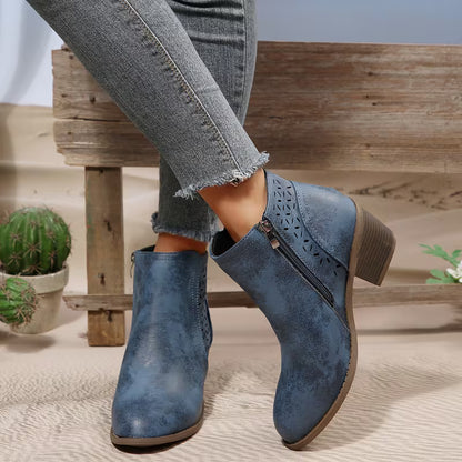 Women's Cut-Out Chunky Heel Ankle Boots