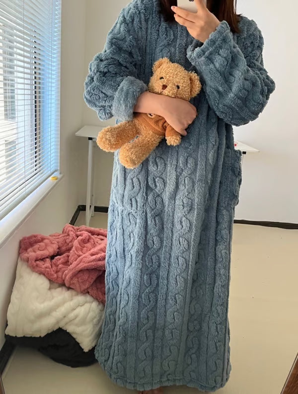 Women's Cosy Cable-Knit Fleece Nightdress