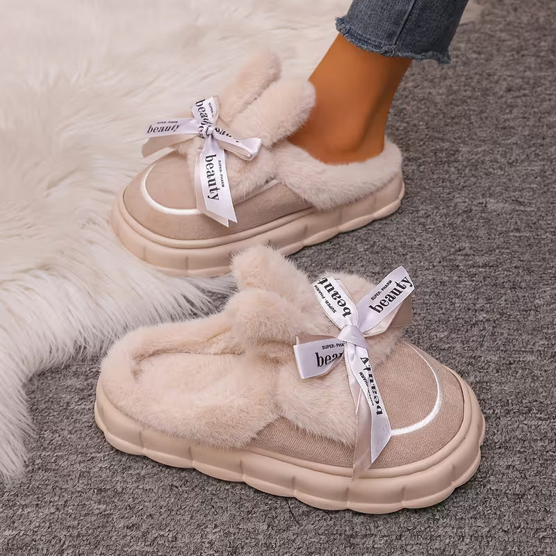 Women's Bow Detail Plush Winter Slippers