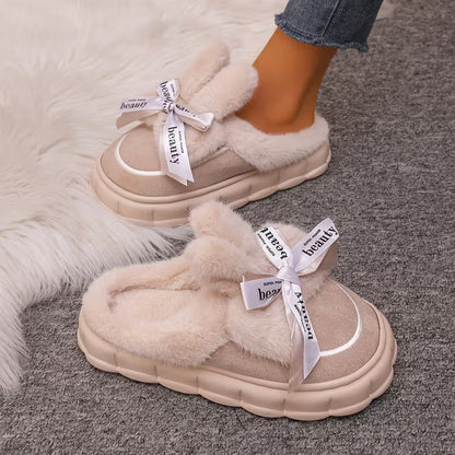 Women's Bow Detail Plush Winter Slippers