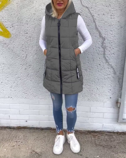 Women's Longline Quilted Hooded Gilet