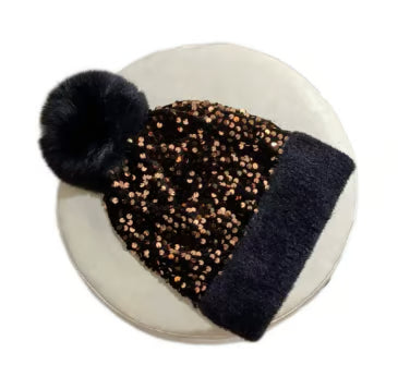 Women's Sequin Pom Pom Beanie