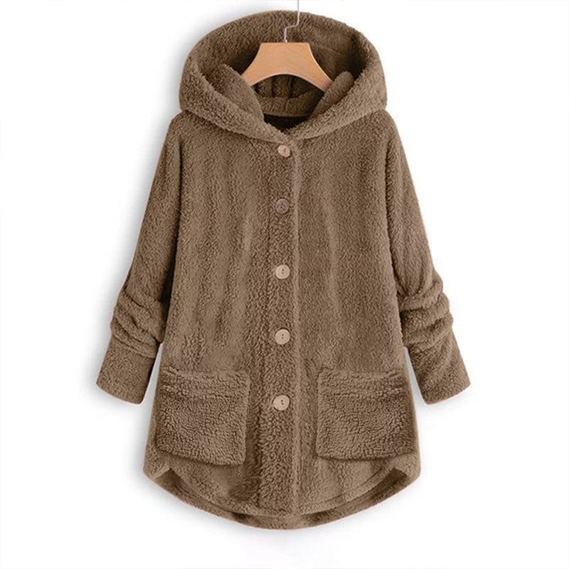 Women's Cosy Hooded Button-Up Fleece Coat