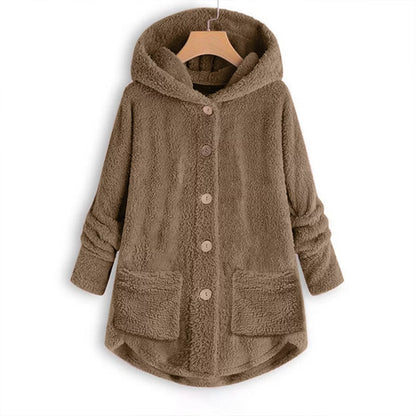Women's Cosy Hooded Button-Up Fleece Coat