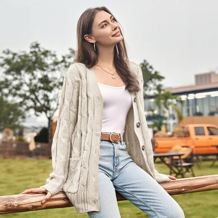 Women's Cable Knit Button-Up Cardigan
