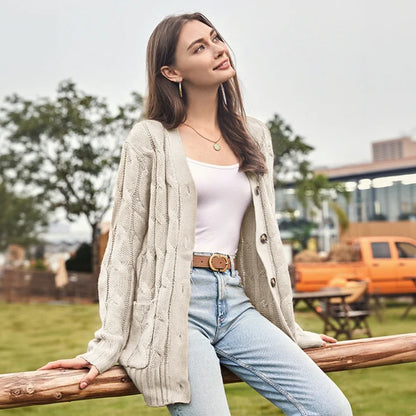 Women's Cable Knit Button-Up Cardigan