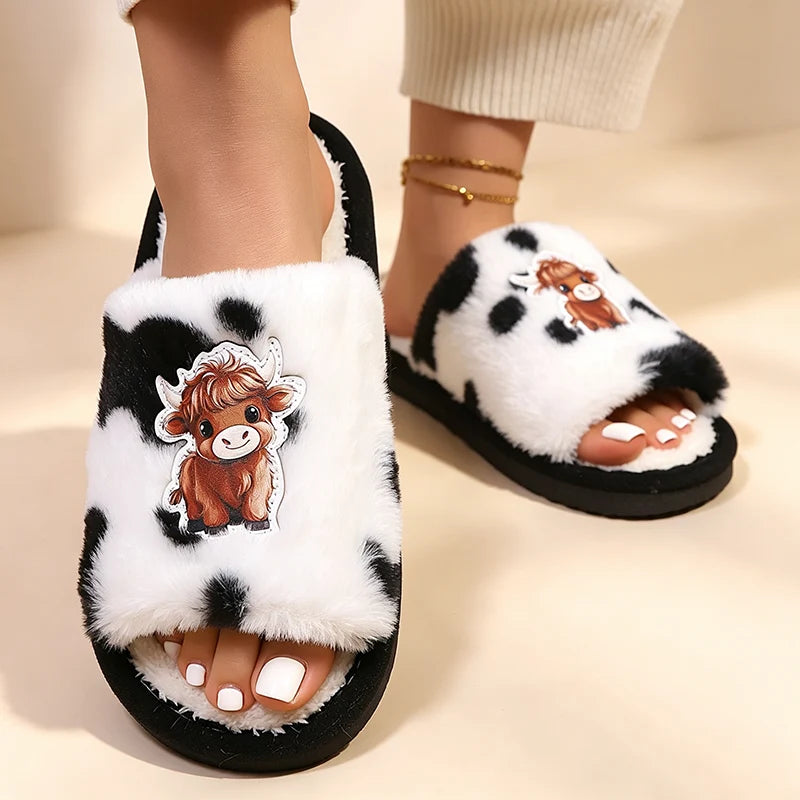 Women's Highland Cow Plush Slippers