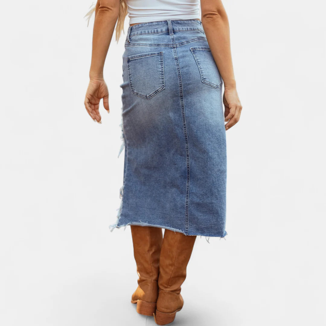 Women's Relaxed High Waist Denim Maxi Skirt