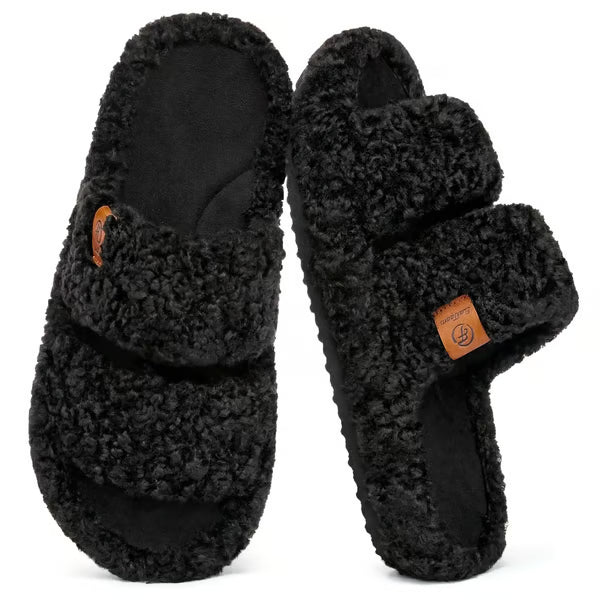 Women's Fuzzy Open-Toe Slippers