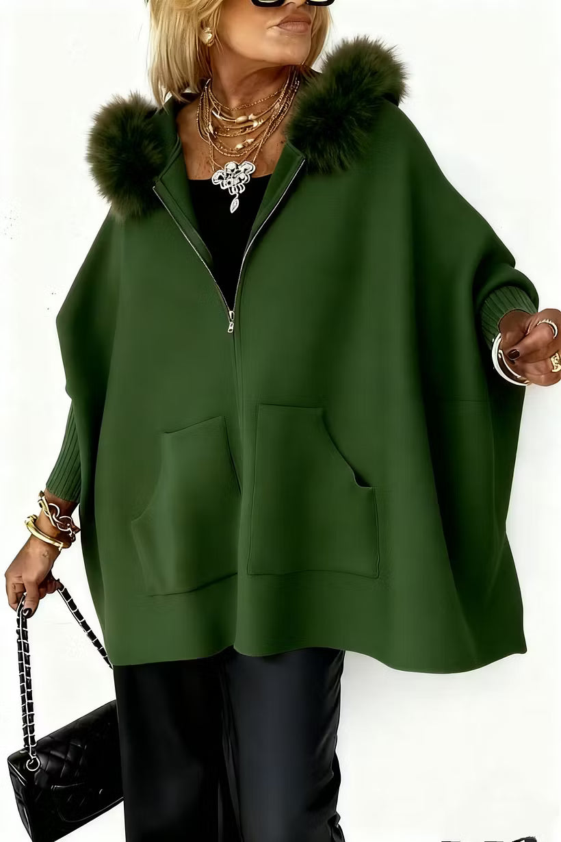 Women's Faux Fur Trim Hooded Knit Jacket