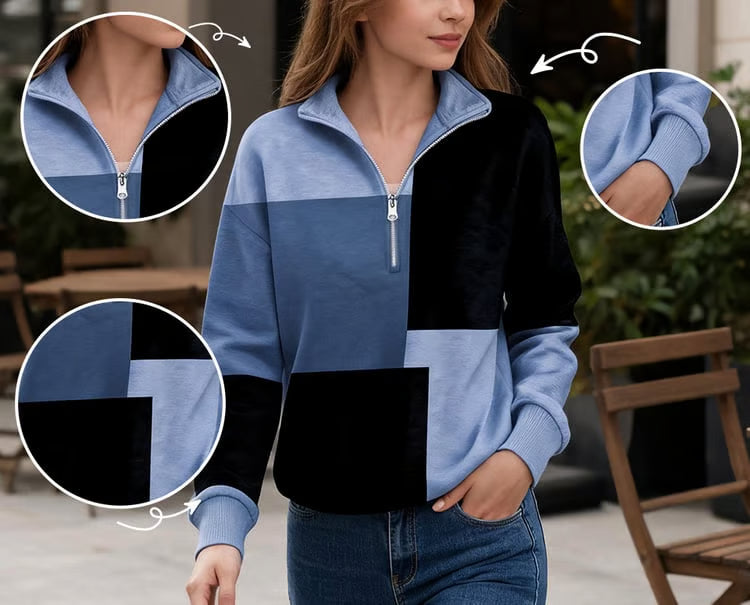Women's Colour Block Half-Zip Sweatshirt
