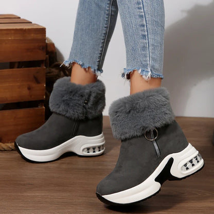 Women's Plush Platform Zip Ankle Boots