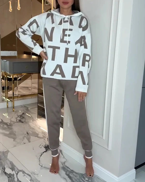 Women's Letter Print Hoodie & Trouser Set
