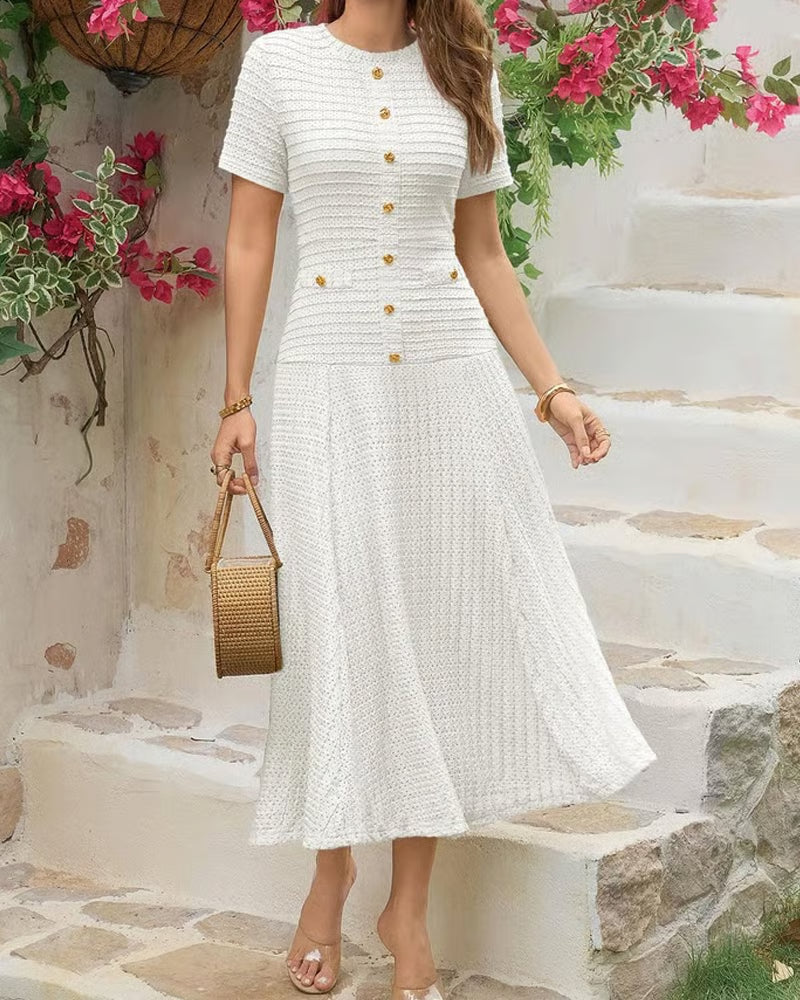 Women's Ribbed Button-Front Midi Dress