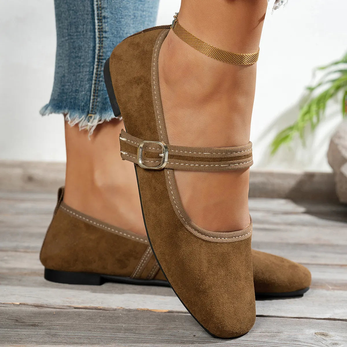 Women's Buckle Strap Mary Jane Flats