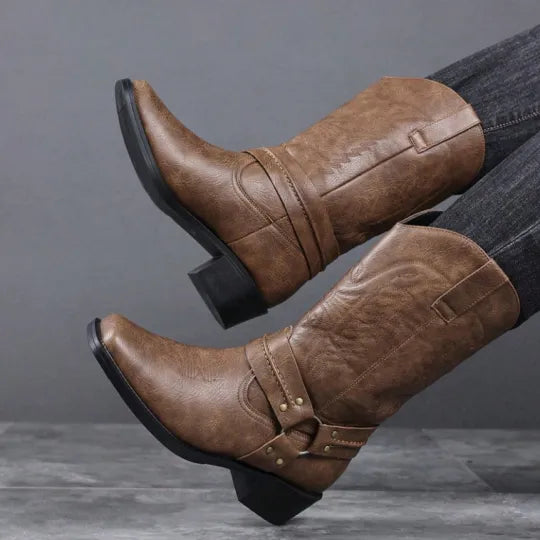 Men's Embossed Retro Ankle Boots