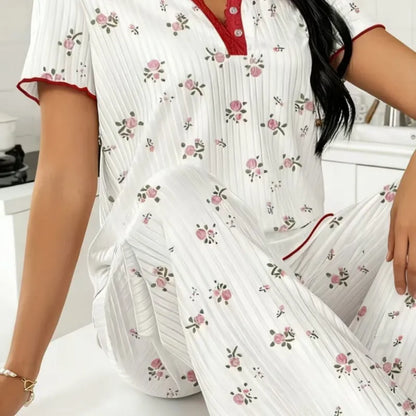 Women's Delicate Butterfly Print Ribbed Pyjama Set