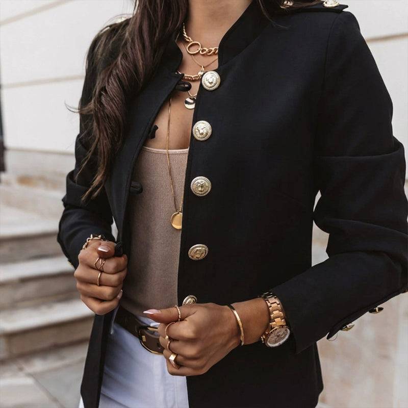 Women's Fitted Gold Button Blazer