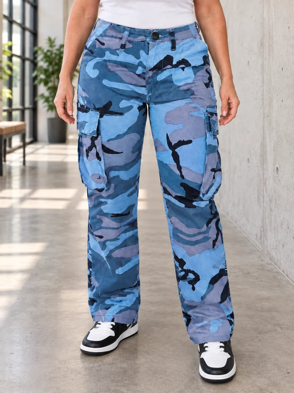 Women's High-Waisted Camouflage Cargo Trousers