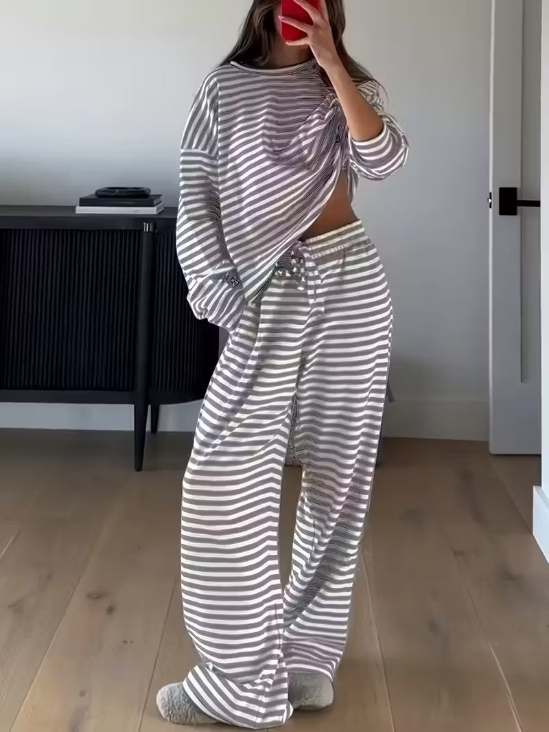 Women's Striped Relaxed Top & Wide-Leg Trouser Set