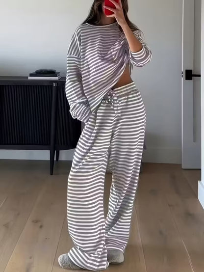 Women's Striped Relaxed Top & Wide-Leg Trouser Set
