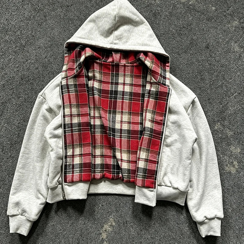Reversible Plaid Hooded Jacket