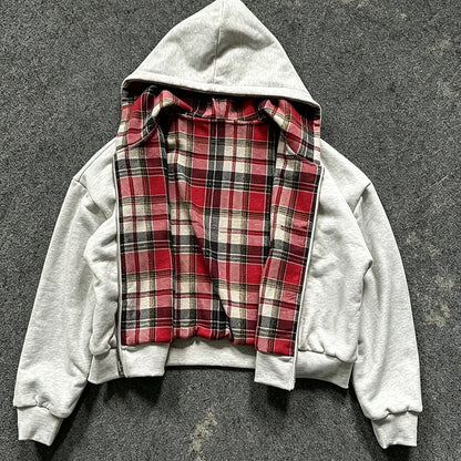 Reversible Plaid Hooded Jacket