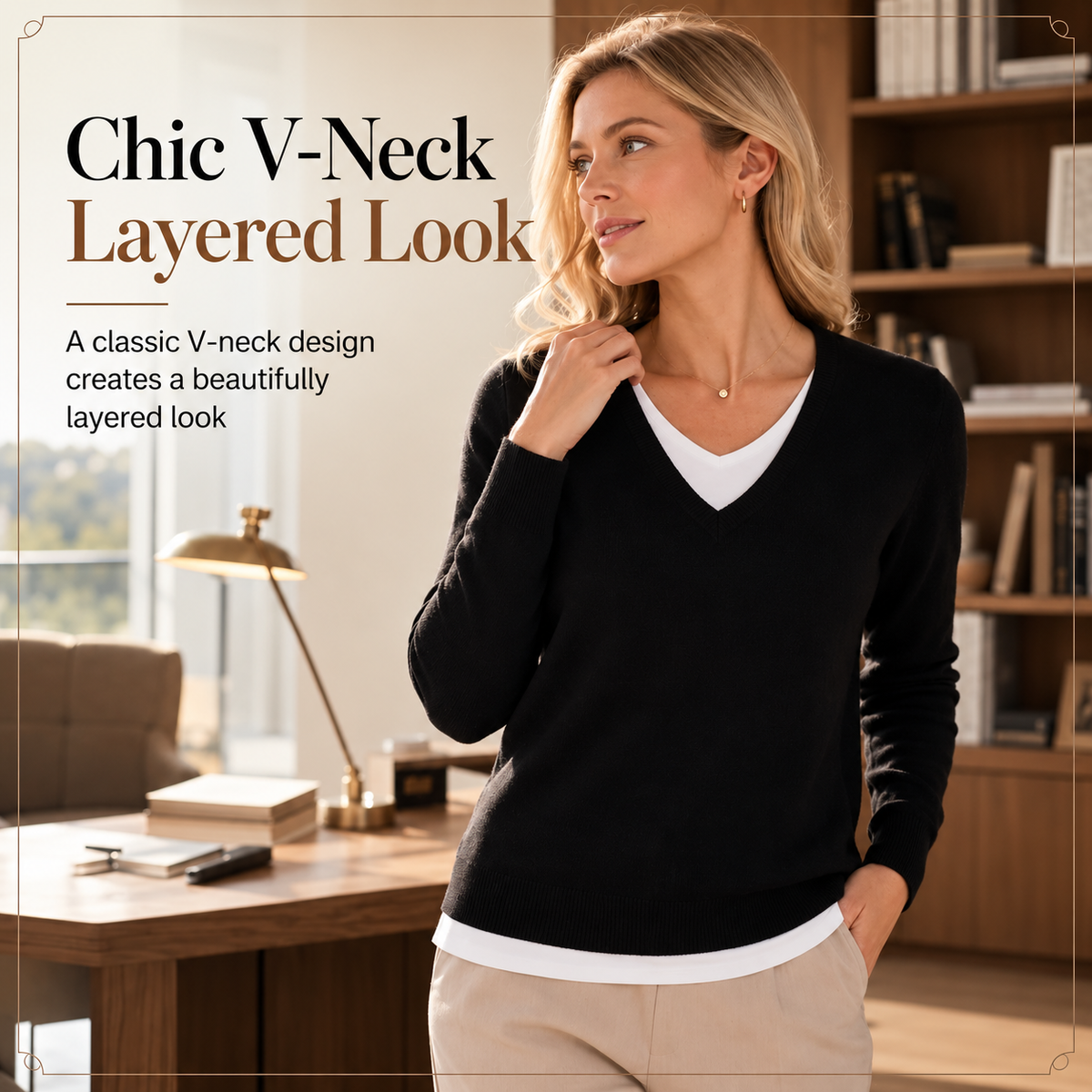 Women's Layered-Look V-Neck Knit Top