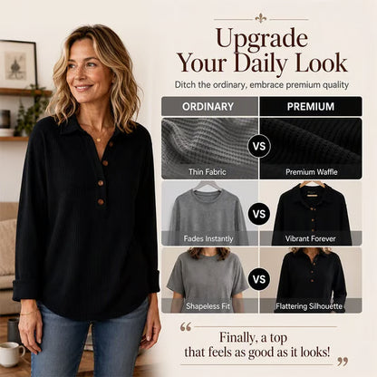 Women's Waffle Knit Henley Pullover