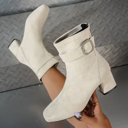 Women's Buckle Detail Chunky Heel Ankle Boots