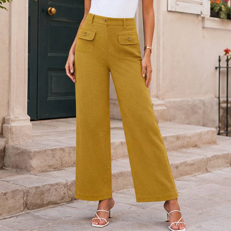Women's High-Waisted Wide-Leg Trousers with Button Detail