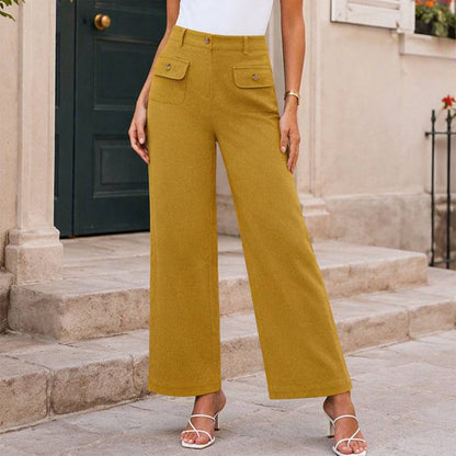 Women's High-Waisted Wide-Leg Trousers with Button Detail
