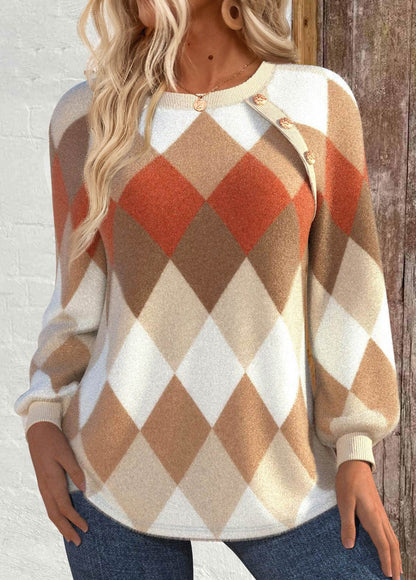 Women's Argyle Patchwork Long Sleeve Sweatshirt