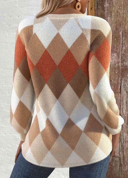 Women's Argyle Patchwork Long Sleeve Sweatshirt