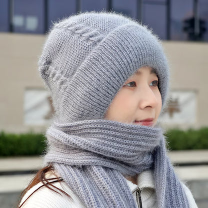 Knitted Ear-Covering Hat & Scarf