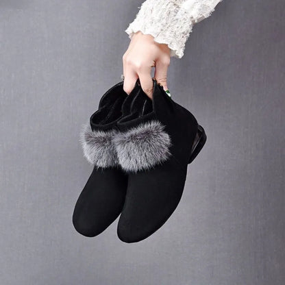 Women's Faux Fur Trim Low Heel Ankle Boots